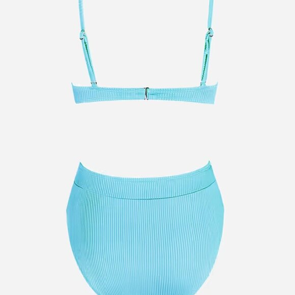 CUPSHE SEA BLUE RIBBED SCOOP NECK HIGH WAIST BIKINI SET SIZE MEDIUM NWT - Picture 3 of 10